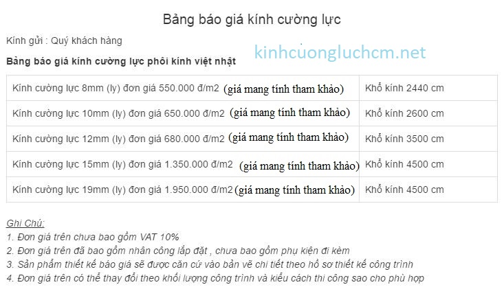  bảng giá kính cường lực Việt Nhật mới nhất tháng 5/2018 trên thị trường